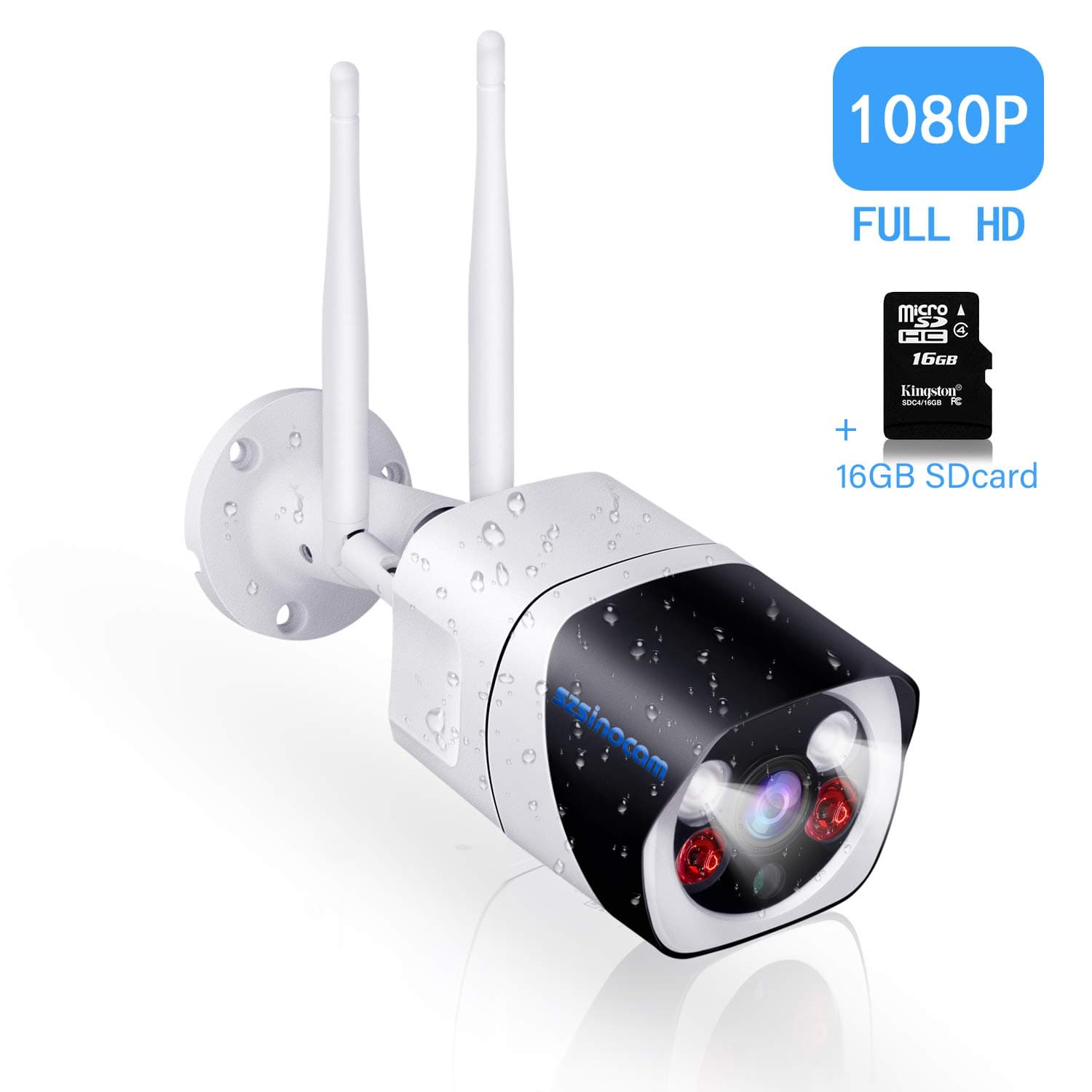 Szsinocam Security Camera, Wireless Camera WiFi 1080p Cam Wireless IP Waterproof Surveillance System with Motion Activated Bright White Light, Two Way Audio, 95FT Night Vision