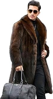 INVACHI Men's Faux Fur Coat Winter Long Faux Mink Coat Fluffy Thick Trench Coat for Men