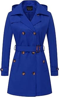 CREATMO US Women's Trench Coat Double-Breasted Classic Lapel Overcoat Belted Slim Outerwear Coat with Detachable Hood