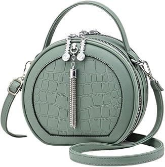 VISMIINTREND Stylish Vegan Leather Round Sling Bag for Women and Girls with Tassel and Removable Belt | Handbag | Crossbody | Satchel | Trendy | Ladies Purse | Side | Shoulder | Gift for Women, Green,