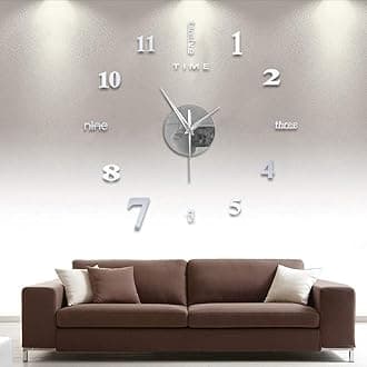 DIY 3D Acrylic Digital Clock - Frameless, Large Modern Stick-on Wall Clock for Living Room, Kitchen, Bedroom or Office - Silver