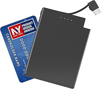 Thin Portable Charger, 3500mAh Lightweight Ultra Slim Power Bank with Built-in USB-C Cable, Portable Credit Card Size Power Bank Mini Battery Pack for iPhone 17Air Samsung Android (Black)