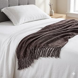 Cazimo Chenille Decorative Throw Blanket for Sofa & Chair | Super Soft All-Season Fringe Throw for Living Room | Fade Resistant, 60x50 Inches, Grey