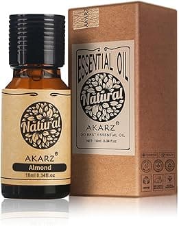 AKARZ Almond Essential Oil Natural Organic Pure Premium Therapeutic Almond Oil for Skin Body Hair Care,Diffuser, Candle,Soap,Making, DIY,Massage Aroma 0.34 Fl Oz (10ml)