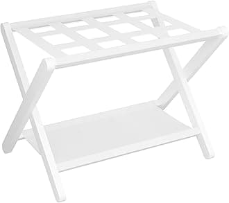 Heybly Luggage Rack, Folding Suitcase Stand with Storage Shelf, Heavy-Duty Luggage Holder for Guest Room Bedroom Hotel, Holds up to 165 lb, White, HLR010W1