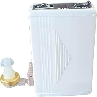 Novax Eco 791 Pocket machine Personal Sound Amplifire Pocket Model Hearing Aid Suitable for individuals with Moderate to Severe Hearing Loss. (White),1 year warranty