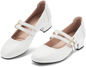 Mary Jane Shoes Women Double Straps 2 Inch Low Heels Dress Shoes Chunky Heels Closed Toe Pumps for Women Comfortable Dressy, PU White9