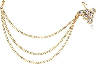 Handicraft Kottage Latest Hair Jewelry Traditional White Pearl Stone Maang Tikka Jewellery | Chain Mathapatti | Bridal tika Jewellery Set for Women & Girls | Maang Tikka for Women