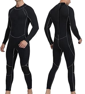 OMGearOMGear Wetsuit Men Women 3mm Neoprene Full Body UV Protection One Piece Long Sleeves Scuba Diving Suits Back Zipper Swimsuit for Scuba Diving Surf Snorkeling Swimming (Gray, XLP)