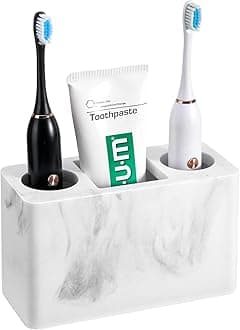 Luxspire Toothbrush Holder, 3 Slots Electric Toothbrush and Toothpaste Holder, Bathroom Countertop Storage Bathroom Accessories Toothbrush Stand for Vanity Counter Organizer Caddy - Gravel White