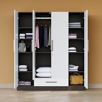 Wakefit Wardrobe | 1 Year Warranty | Engineered Wood Almirah, Cupboard for Clothes Storage | 4 Door, 1 Drawer, 1 Hanging Space | Irena - Wenge & Frosty White