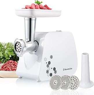 Electric Meat Grinder and Sausage Maker - 1HP 1000W Max - Stainless Steel Cutting Blade and 3 Grinding Plates,1 Big Sausage Staff Maker, White