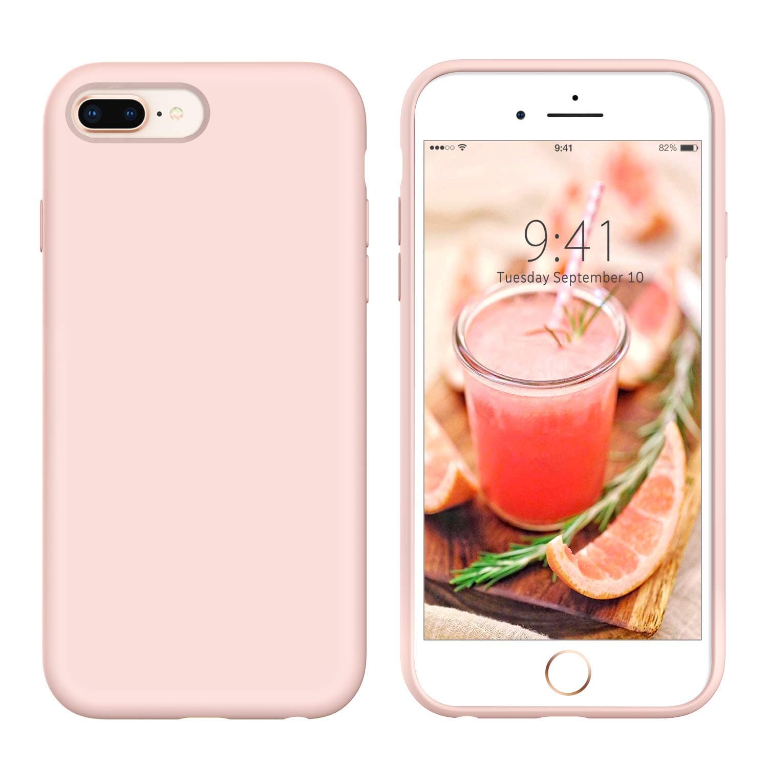 YINLAI Case for iPhone 8 Plus, iPhone 7 Plus, Slim Silicone Non Slip Grip Soft Rubber Bumper Hybrid Hard Back Cover Protective Shockproof Girly Phone Case for iPhone 8+/ iPhone 7+ 5.5", Pink Sand