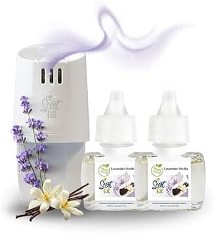 100% Natural Lavender Vanilla Plug in Air Freshener, Scented Oil Refills, 2 Refills + Diffuser