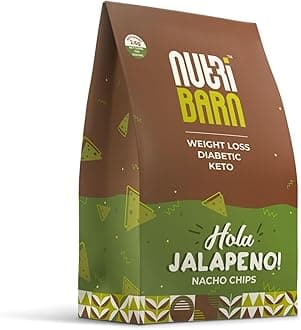 Nutribarn High Protein Low Carb Jalapeno Nachos 600 Gms | 25% Protein | 1.7g Net Carbs | Lab Tested Low GI 19 | Diabetic Friendly, Weight Management Nacho Chips | 60g (Pack of 10)