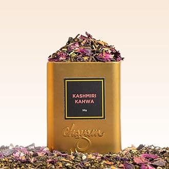 CHAYAM Kashmiri Kahwa Green Tea | 50g Loose Green Tea with Natural Saffron Flavour & Real Cardamom, Cinnamon, Cloves, Almond & Rose Petals | Boosts Immunity & Digestion | Authentic Kashmiri Chai