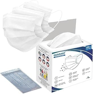 QUARANT Meltblown - SMMS Fabric 3 Ply Disposable Face Mask with Nose Clip and Reusable Travel Pouch for Unisex