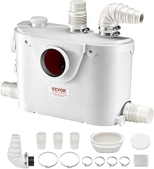VEVOR 500W Macerator Pump, 29 GPM Flow, 26 ft/8 m Head, Macerator Sewerage Toilet Pump with 4 Water Inlets, Waste Water Disposal Upflush Machine for Toilet, Basement, Shower, Sink, Laundry, Bathtub
