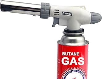 FunOwlet Butane Torch Kitchen Blow Lighter - Culinary Torches Chef Cooking Professional Adjustable Flame with Reverse Use for Creme, Brulee, BBQ, Baking, Jewelry by (Butane Fuel Not Included)