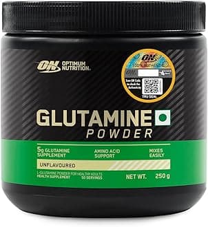 (ON) L-Glutamine Powder- 250 Gram, 50 Serves, 5g Glutamine per serve for Amino Acid Support & Muscle Recovery, Unflavoured.