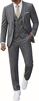 MrSure Men’s 3 Piece Suit Blazer, Slim Fit Tux with One Button, Jacket Vest Pants & Tie Set for Party, Wedding and Business