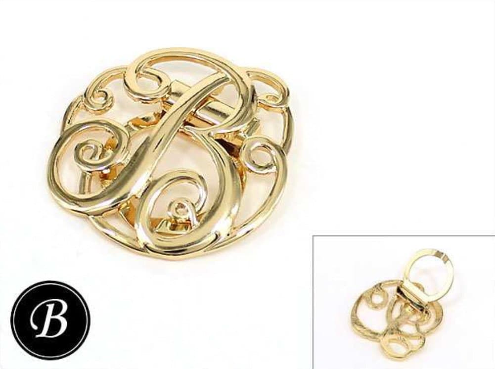 Goldtone Letter B Initial Monogram Style Scarf Ring Clip (Gift Box Included)