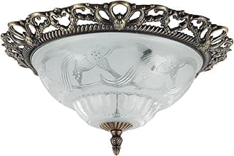 Happy Homewares Traditional and Classic Antique Brass and Floral Glass Flush Ceiling Light