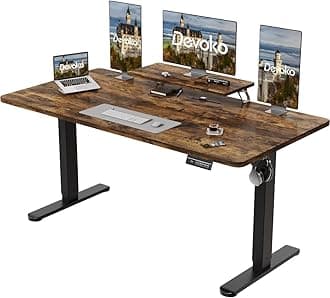 Electric Standing Desk 160 x 70cm with Monitor Stand, Height Adjustable Desk for Gaming, Home Office Table with 2 Memory Smart Pannel (Rustic Brown)