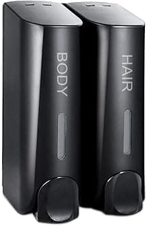 AUMIOChamber Soap Dispenser Duo Shower Gel Shampoo Conditioner with 2x350ml Refillable Bottles ABS Wall Mount Black