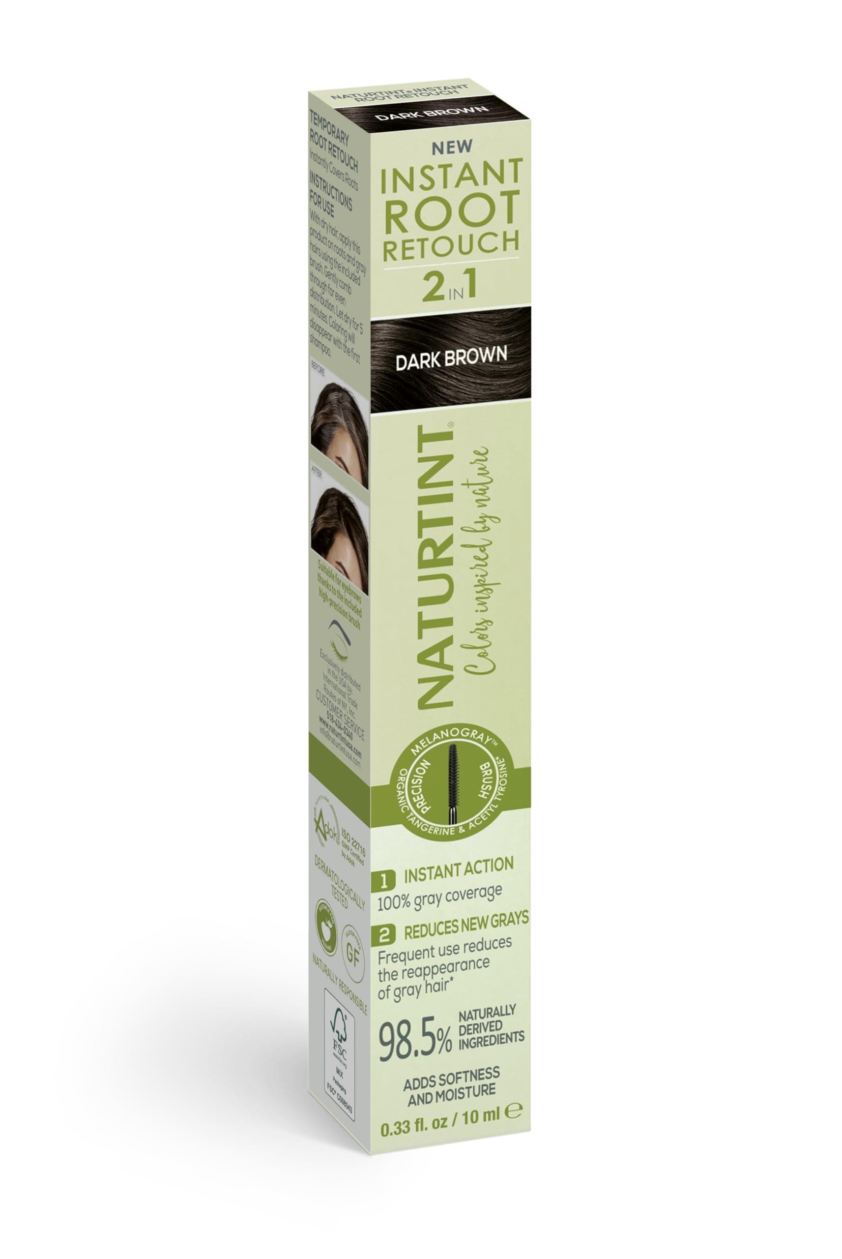 Naturtint Instant Root Retouch - Dark Brown 2-in-1 Gray Coverage, 0.33 fl oz