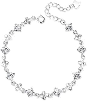 925 Sterling Silver Bracelets for Women, Clover Zircon Charm Chain Bracelet Fashion Jewelry Gifts