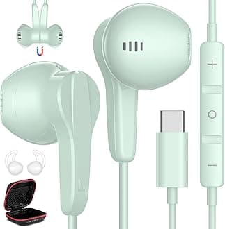 USB C Headphones for iPhone 17 Air 16 15 Pro Max Plus, Type C Earphone with Mic HiFi Stereo Volume Magnet in Ear USBC Wired Earbud for Samsung Galaxy S26 S25 S24 Ultra S23 Fe S22+ Flip/Pixel 10, Green