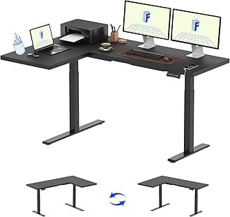 FLEXISPOT L-Shaped Standing Desk 71 x 48 Inch Dual Motor Electric Corner Computer Table - Height Adjustable Sit Stand Up Home Office Desk with Splice Board, Black