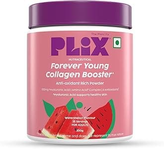 PLIX Collagen Supplement Powder to support Skin Elasticity, Firmness & Youthful Glow | 100% Plant-based with Hyaluronic Acid & Vitamin C | For Women & Men | Watermelon Flavour, Pack of 1