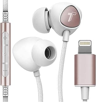 iPhone Earphones (Apple MFi Certified) V110 in Ear Braided Wired Lightning Earbuds (Sweat/Water Resistant) Headphones with Mic/Volume Remote for iPhone 12/13/14 Pro Max - Gold