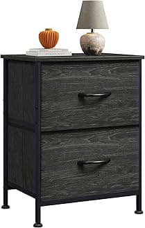 WLIVE Night Stand, Small Dresser with Drawers, Dresser for Bedroom with 2 Fabric Drawer, Black Bedside Table End Table, Dorm Nightstand, Closet Organizer, Charcoal Black Wood Grain Print