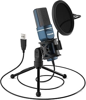 TONOR TC-777 Podcast Microphone, USB Computer Microphone, Cardioid Condenser PC Mic with Tripod Stand and Pop Filter for Podcasting, Streaming, Vocal Recording, Compatible with PC & Laptop, PS4/5