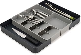 DrawerStore Expanding Cutlery, Utensil & Gadgets Organiser, Expandable in drawer space saving tray- Grey