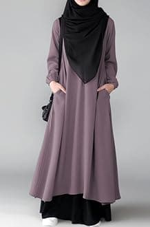 Muslim Closet Two Pieces Abaya Dress with Elasticated Sleeves made with Nida Matte Fabric - Knee length Burqa for Women and Girls