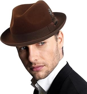 Men's Wool Fedora Hats Women Felt Trilby Derby Hat with Feather