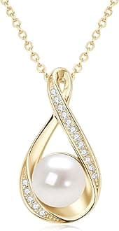 DENGGGUANG Freshwater Pearl Pendant Necklaces for Women, Sterling Silver Infinity Single Pearl Necklace with Shiny Moissanite Wedding Jewelry Gift for Bride Bridesmaid