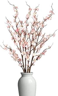 Ammyoo 4Pcs Cherry Blossom Branches Artificial Flowers for Spring Summer Indoor Decoration,Faux Long Stem Artificial Flowers for Wedding Home Office Bedroom Party Table Centerpieces Decor (Pink)