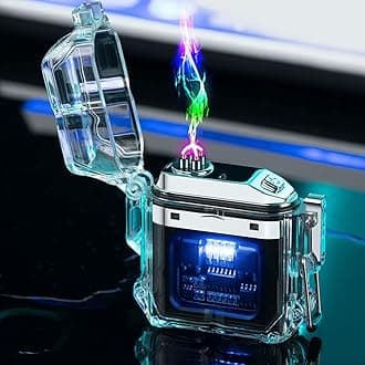 lafagiet Type C Lighter, Electric Rechargeable Lighters, Wind Water Proof, Power Display, Transparent Case, Cool Gadget for Survival, Camping, Exploring
