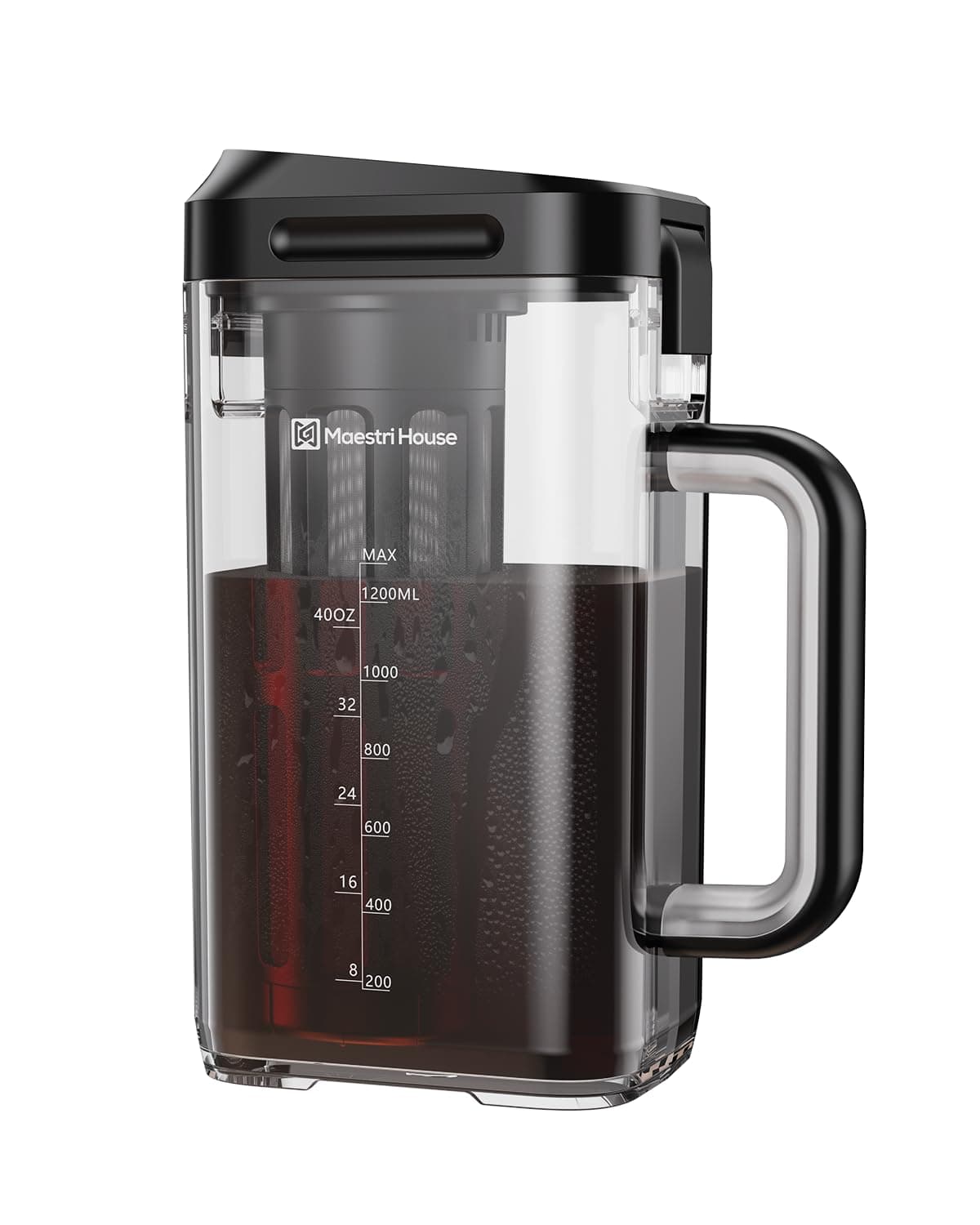 – Maestri House Cold Brew Coffee Maker, 1.2L Iced Tea and Coffee Maker Brewer Space Saving Tritan Pitcher, 350 Mesh Filter, 100% Leak-Proof,Measuring (Black)