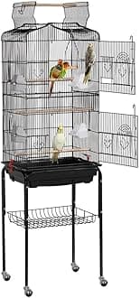 Play Open Top Medium Small Parrot Parakeet Bird Cage with Detachable Rolling Stand, 64in