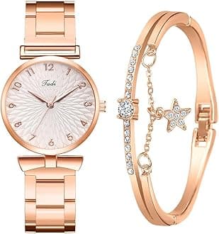 Luxury Womens Watch with Bracelet Gifts Set Rose Gold for Lady Female Elegant Wrist Watches Ladies Stylish Bracelet Watches