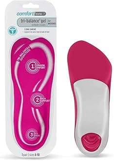 Comfort Zone Tri-Balance Gel Orthotic Insoles for Women, Non-Slip & Cushioned, Fits Well with Heel & Ball of Foot Supports, 3/4 Length Arch Support Inserts for Women, Sizes 6-10, 1 Pair