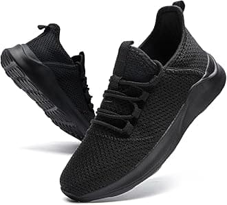 Mens Sports Running Shoes - Slip On Walking Fitness Tennis Outdoor Casual Shoes - Non-Slip, Durable, Lightweight, Comfortable - Black, UK 10