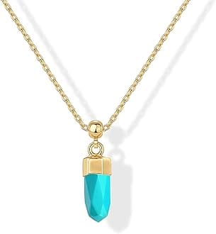 Gemstone Gold Charm Necklace for Women - 14K Gold Plated Adjustable Chain Dainty Pendant Gemstone Necklaces with Cute Charms Set - Hypoallergenic Trendy Healing Crystal Pendants