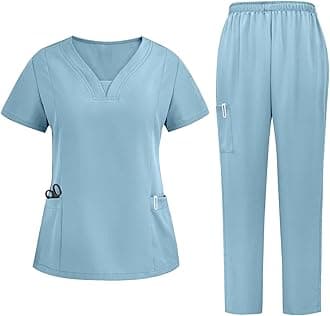 Scrubs for Women Set V-Neck Stretch Scrub Top & Drawstring Scrub Pant Nursing Uniforms Scrubs Sets with Pockets